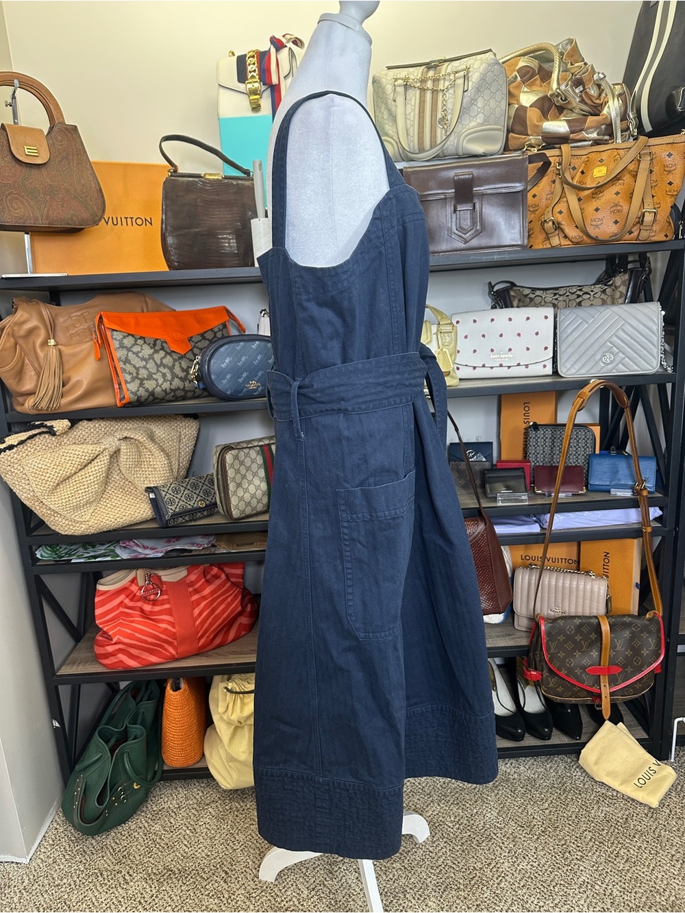 Everlane Denim Square-Neck Tie-Waist Sundress Picnic Dress Size Large - Picture 4 of 9